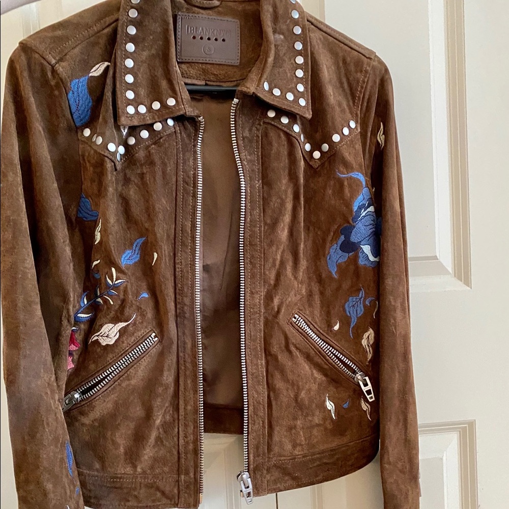 Blank NYC Brown Suede Rare Embroidered Moto Jacket